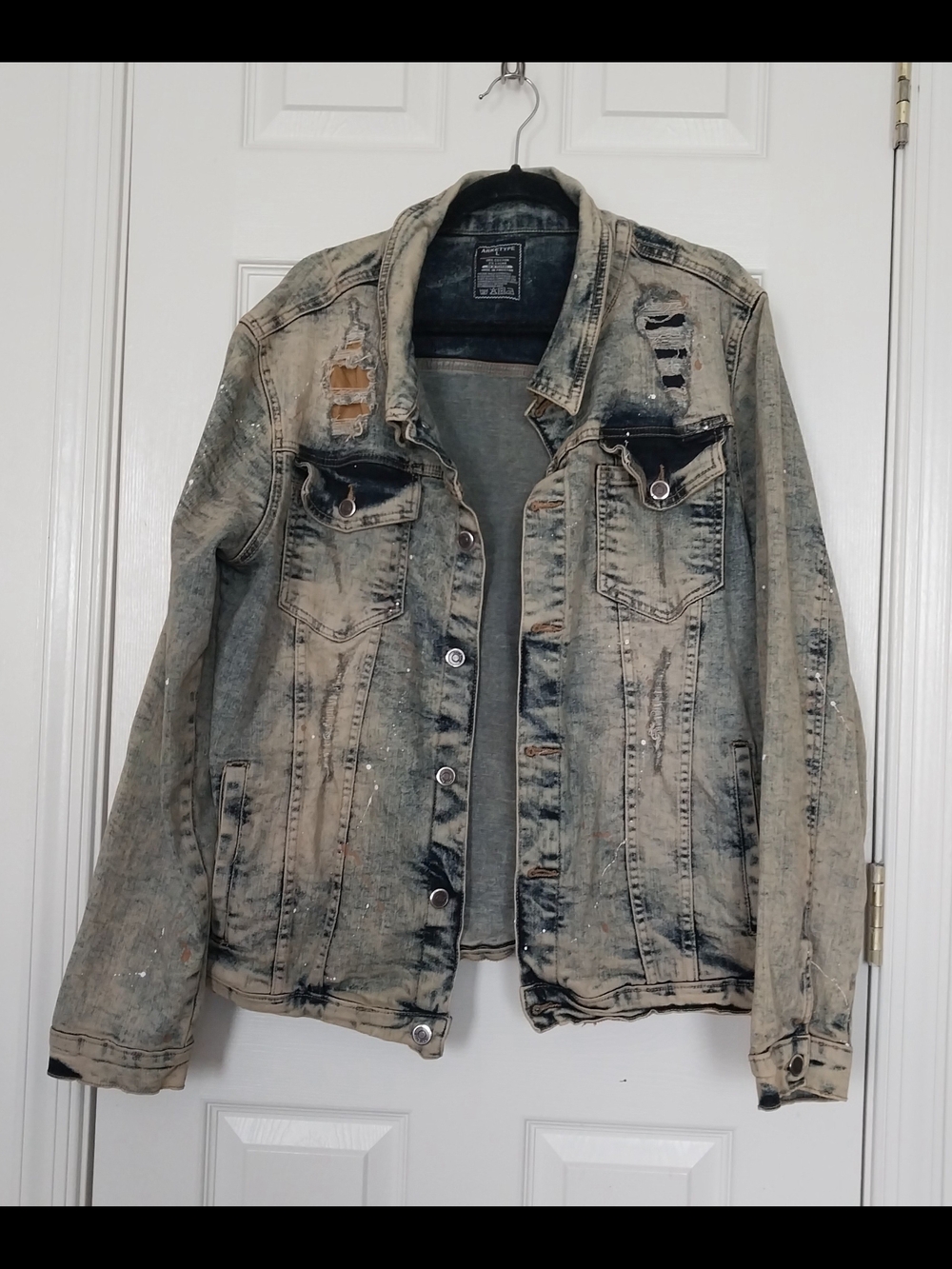 Arketype Distressed Paint Splatter Denim Jacket Acid Wash Streetwear Mens L